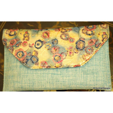 Blue Jute Clutch Purse With Multicoloured Sequin Flowers